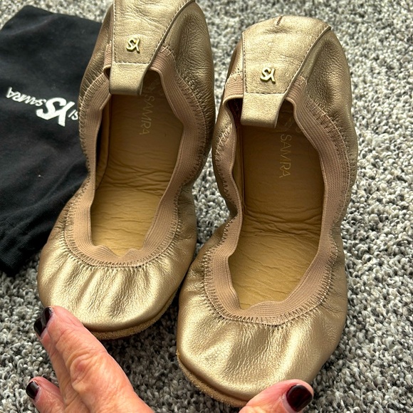 Yosi Samra Gold Leather Foldable Ballerina Flats Size 6 - Picture 1 of 11